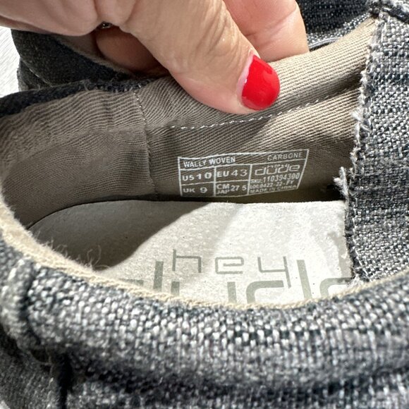 Hey Dude Mens Wally Woven Sneakers Shoes Slip On Gray Carbone Size 10